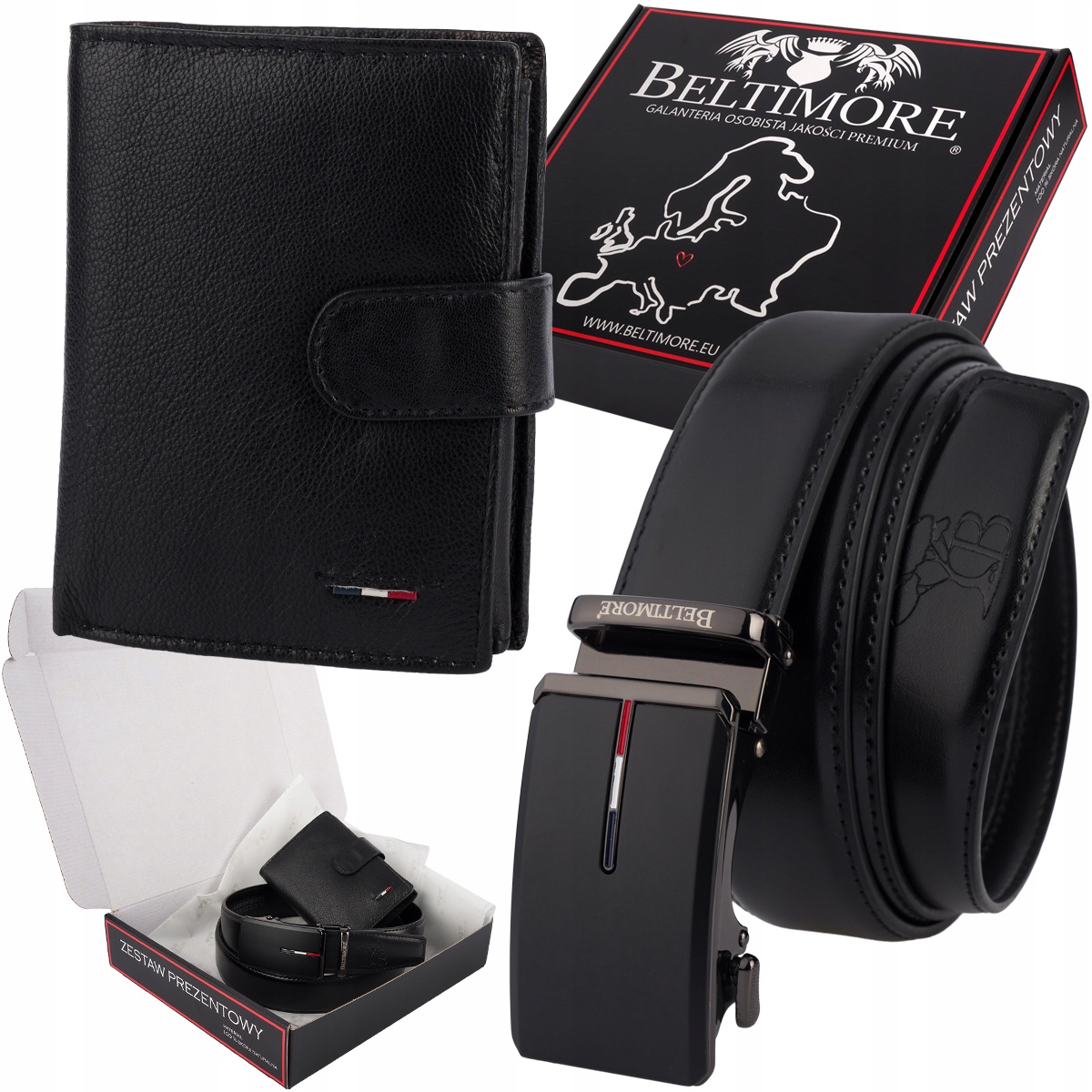 Dárková sada pánský kožený pásek peněženka krabička Beltimore