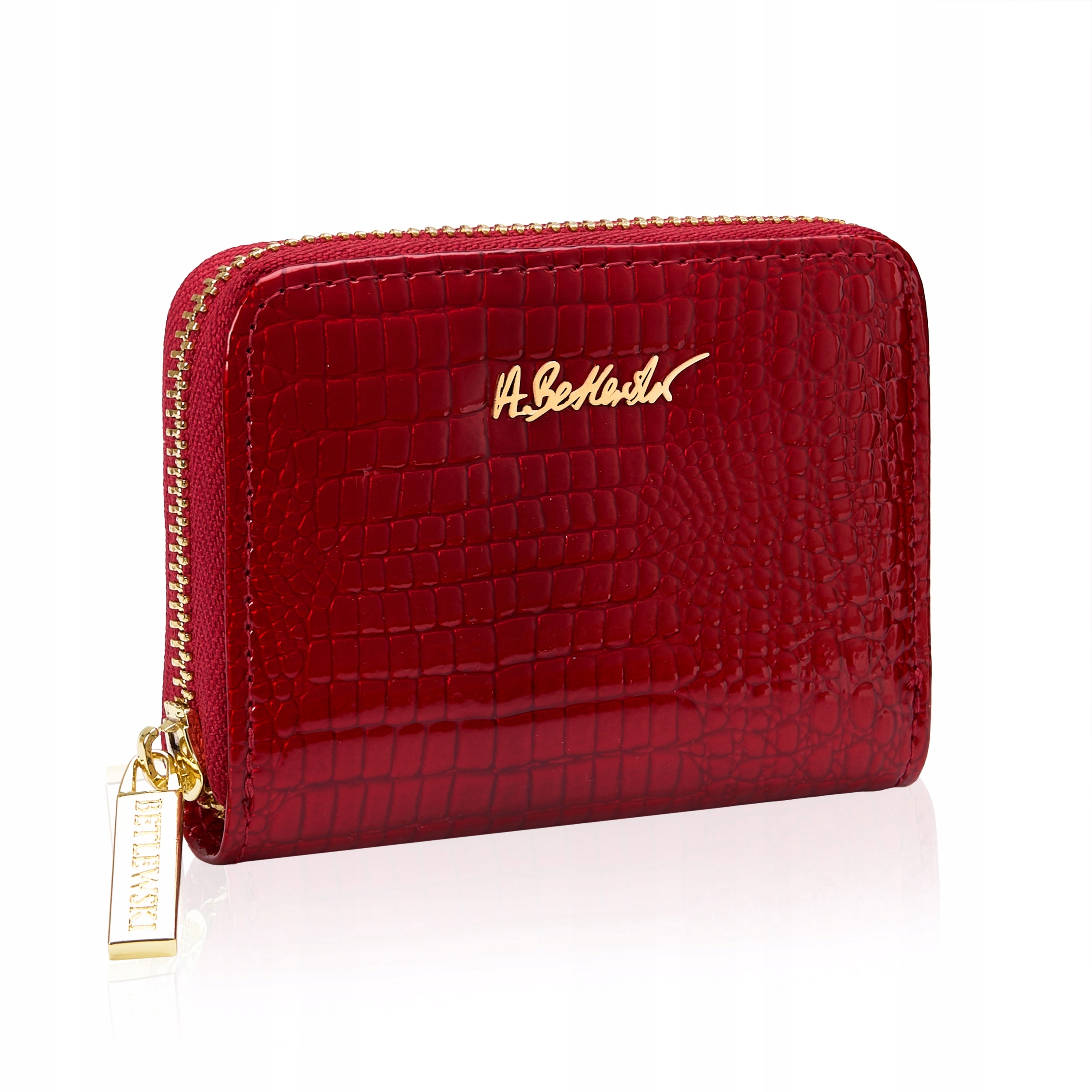 Betlewski Portmonetka damska skórzana mała lakierowana zapięcie na zamek