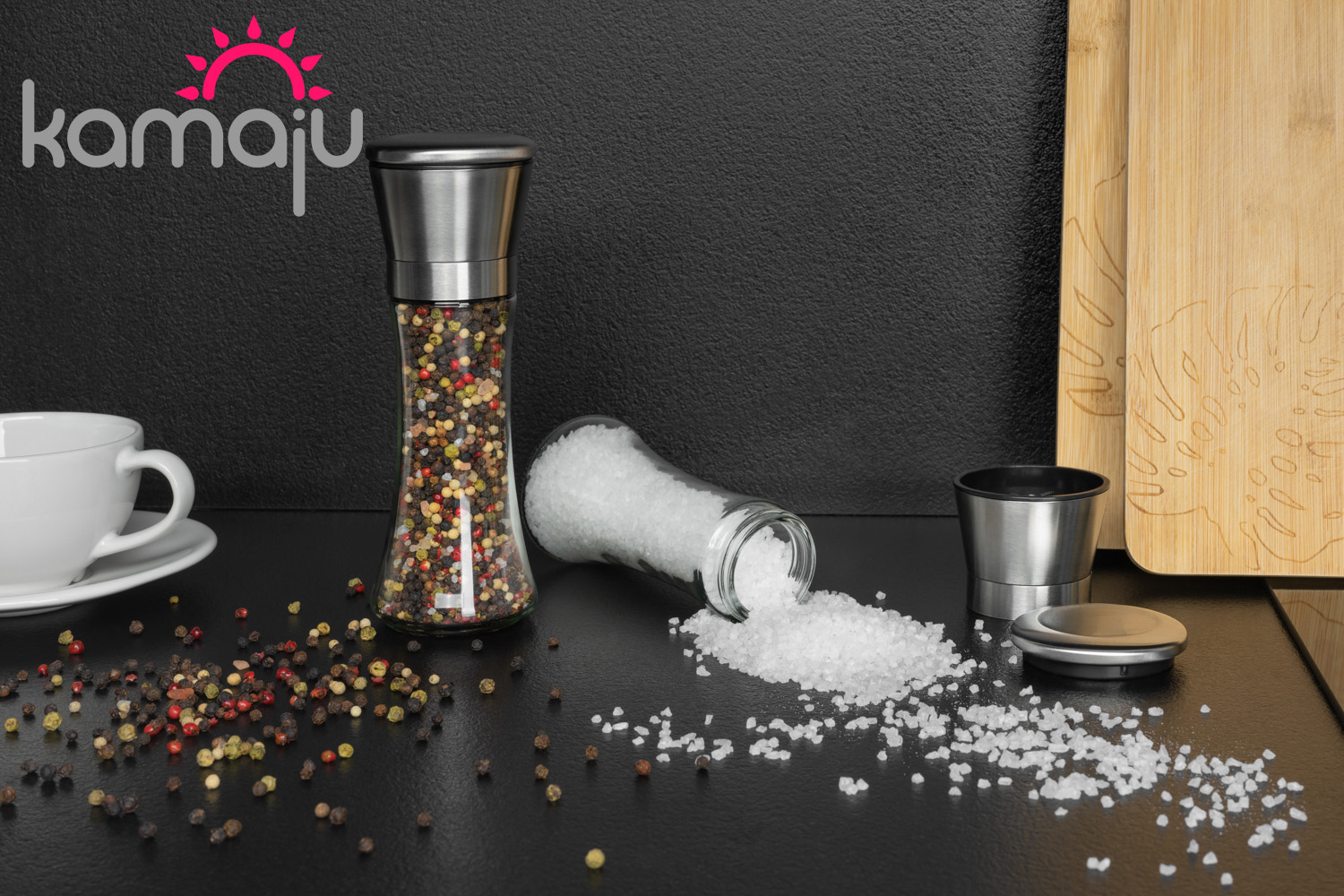 CERAMICZNY MŁYNEK DO MIELENIA SOLI PIEPRZU PRZYPRAW 210ml OBUDOWA INOX Materiał szkło