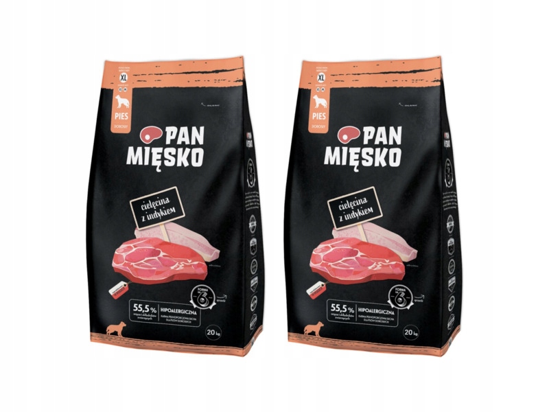 Karma dla psa Pan Mięsko Cielęcina z Indykiem XL 2 x 20 kg