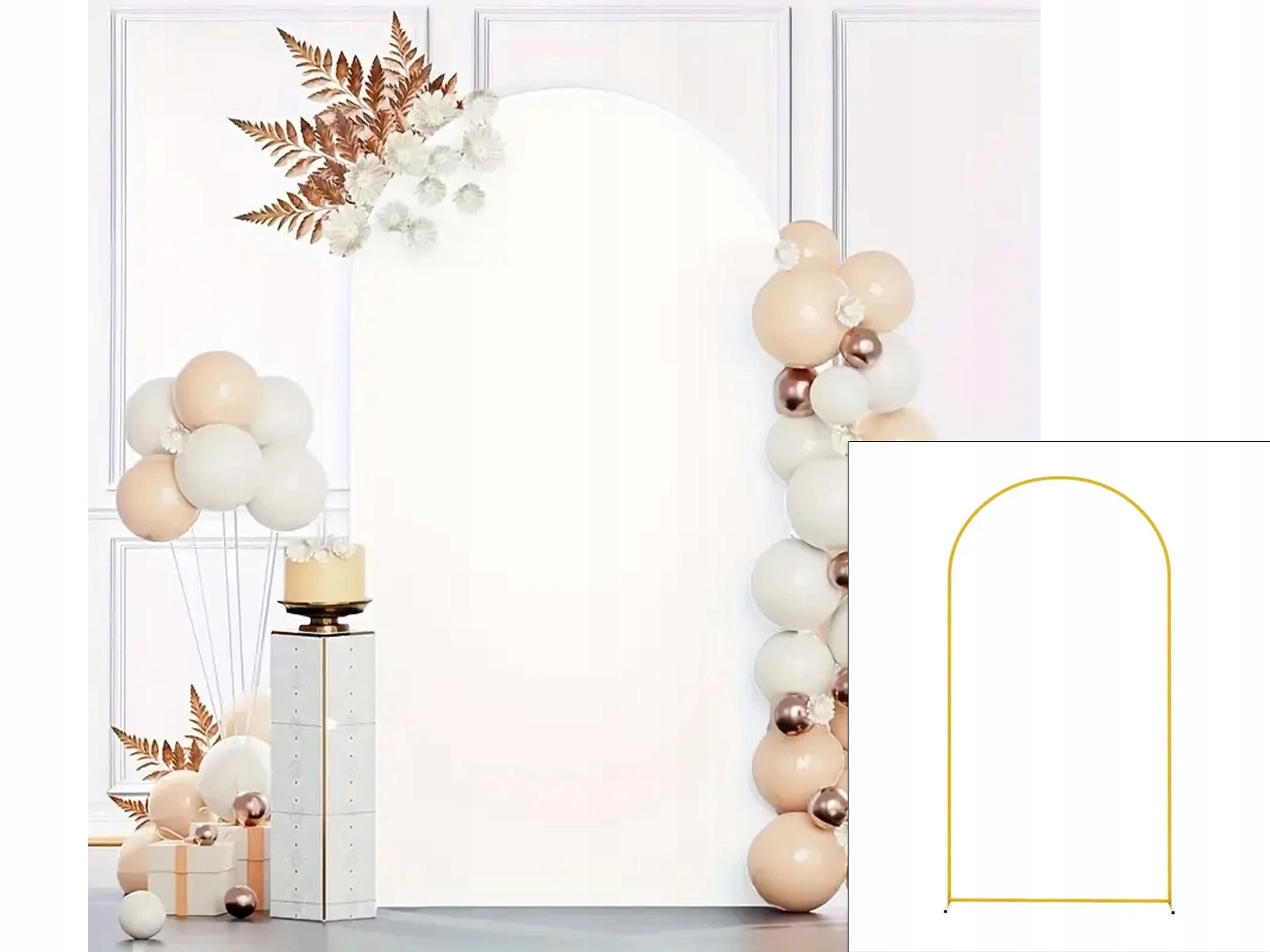 Sada zlatých rámů s obloukem a bílým potahem 220 x 120 cm 2 ks Pozadí Stěna