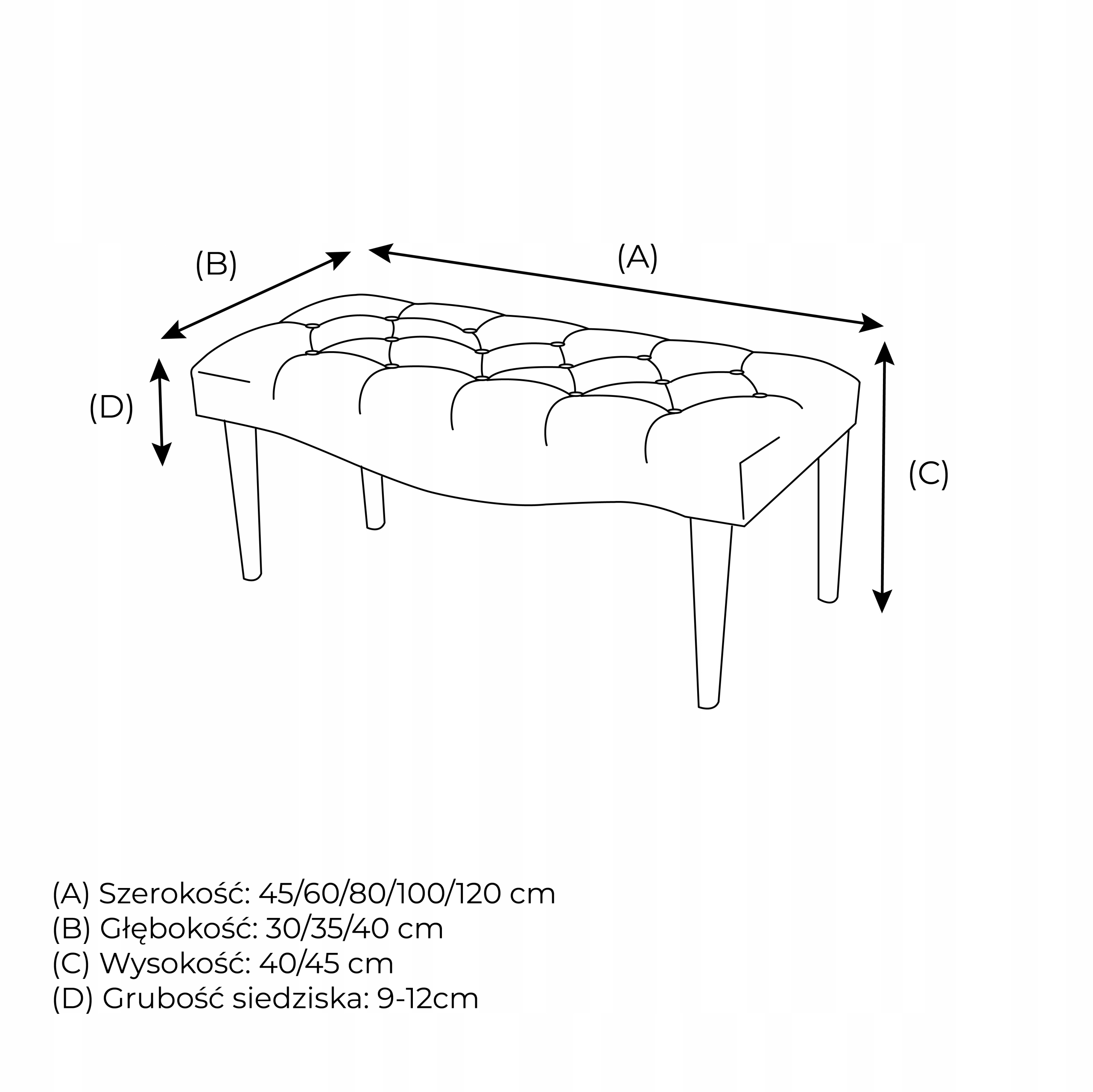 Ławka Pikowana bench4home Pufa Tapicerowana 60 cm Wysokość mebla 40 cm