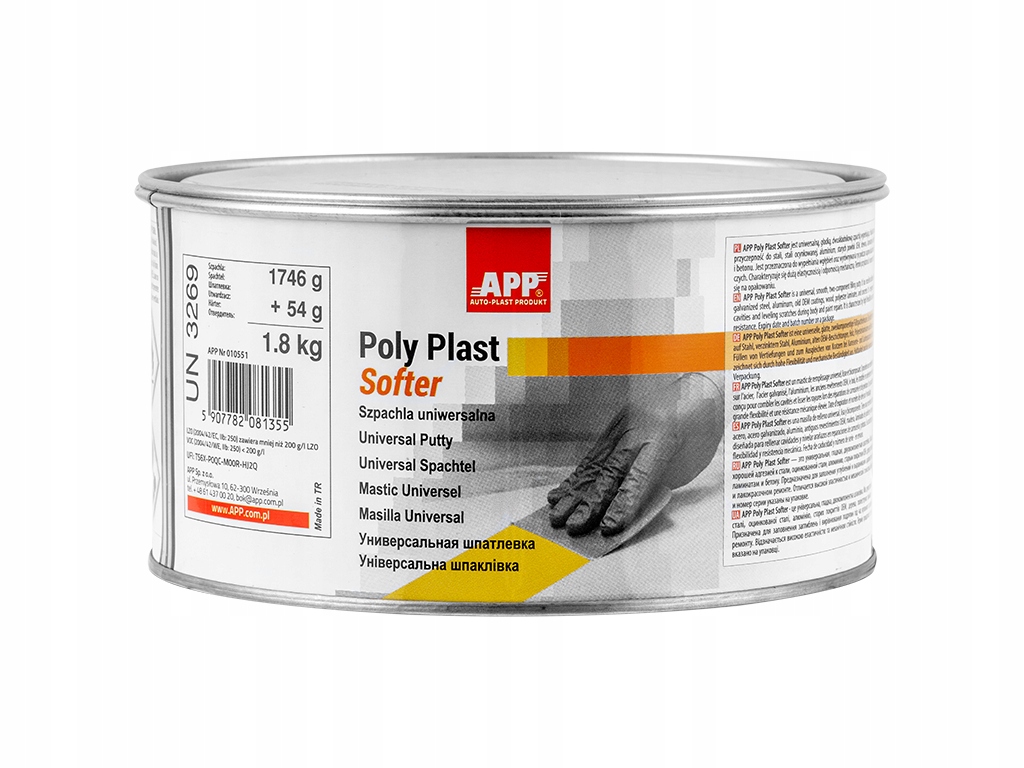 Szpachla uniwersalna z utwardzaczem Żółta App Poly Plast Softer 1,8kg