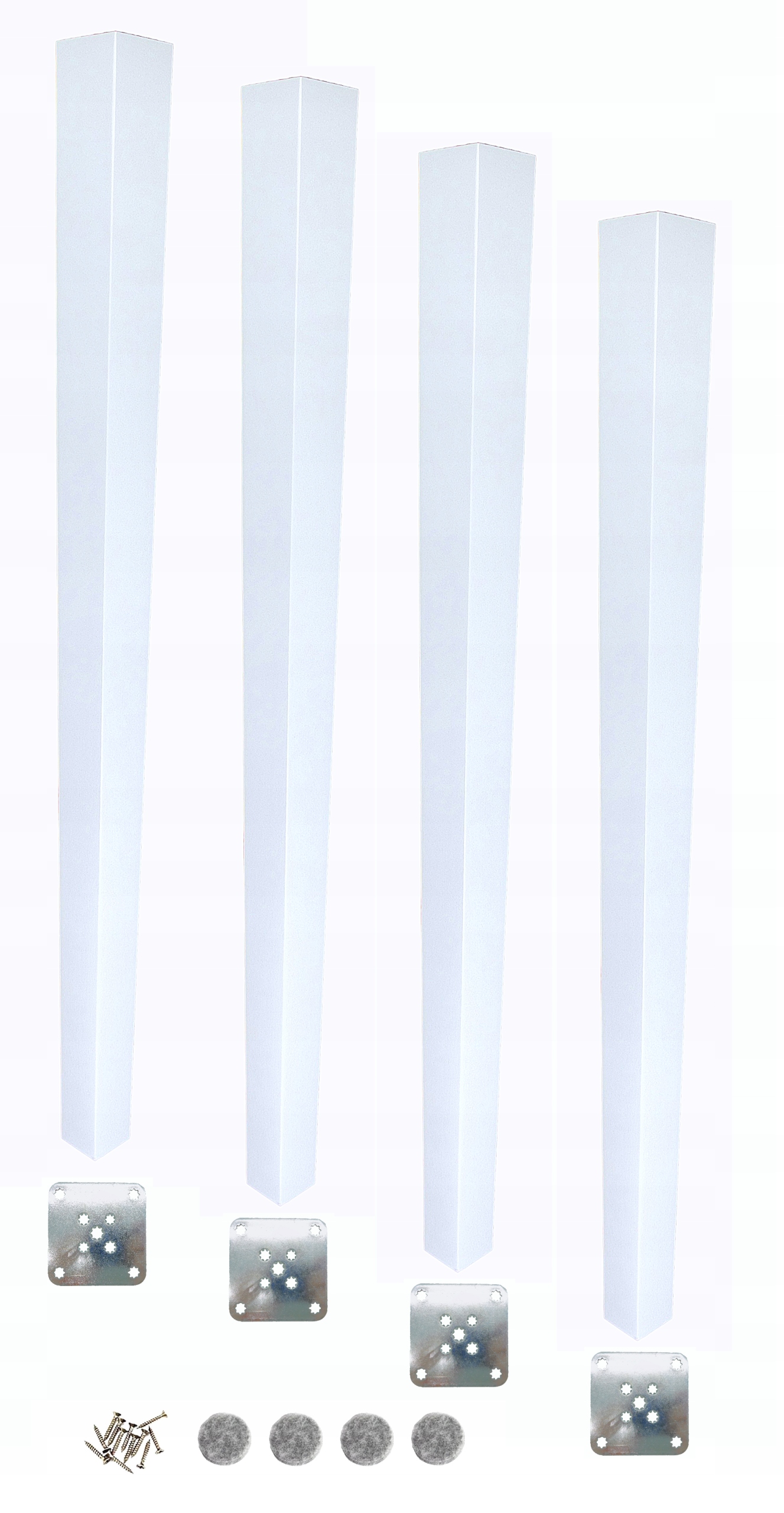 Bukové nohy 72 cm – lichobežníkový biely lak, s montážnou sadou