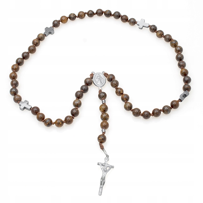 Pánský růženec ručně vyráběný z bronzitu třída A 6mm stříbro 92