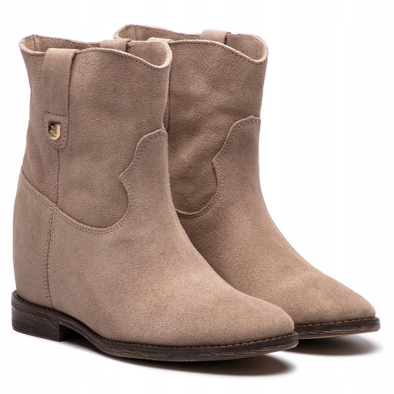 Dámské kotníkové boty nazouvací na klínku capucino skryté koturn R.Polański 40