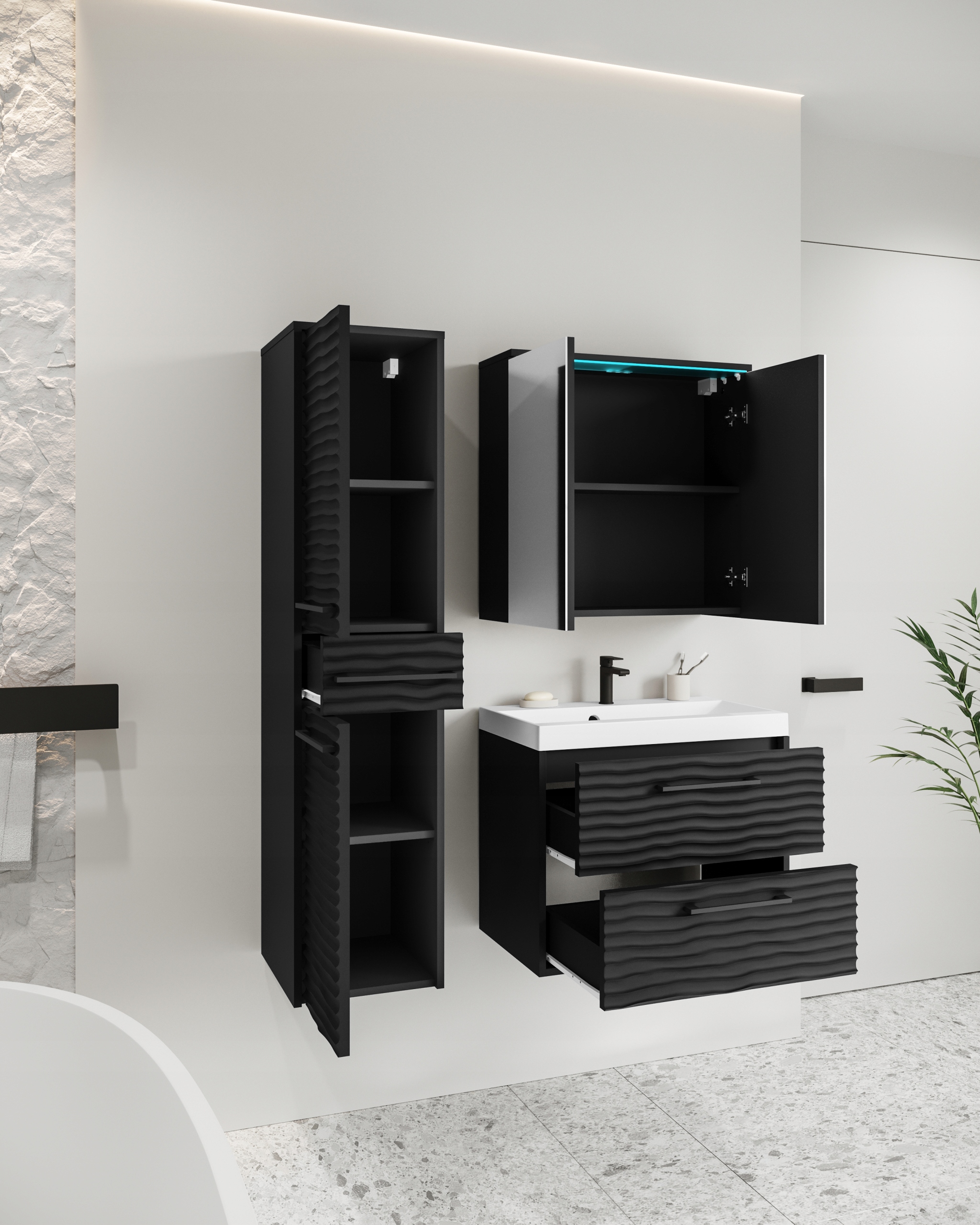 Meble łazienkowe Canada CZARNY GRAFIT FALA MDF Marka Bratex