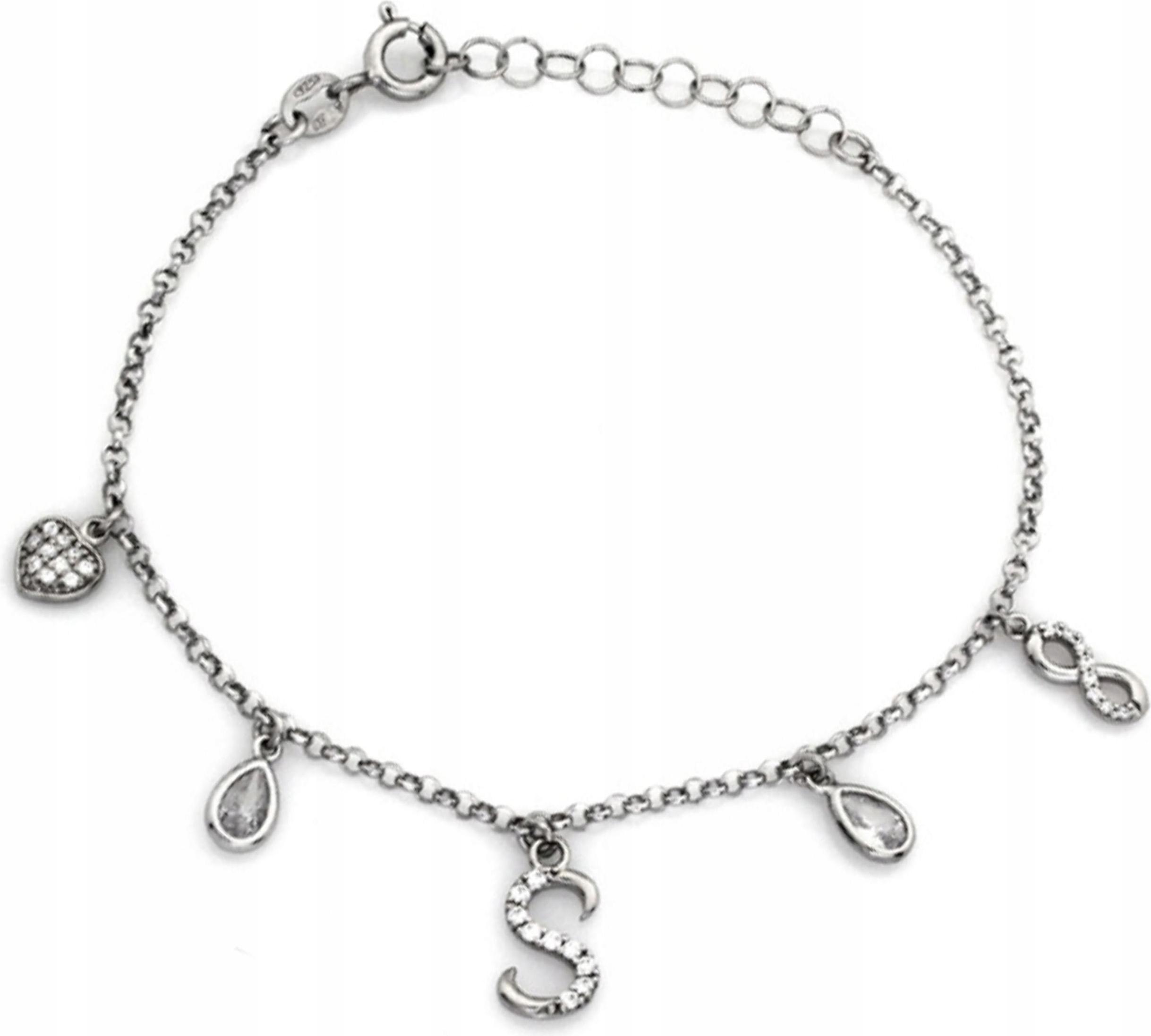 Stříbrný Náramek 925 Písmenko S Nekonečno, módní vzor jako dárek