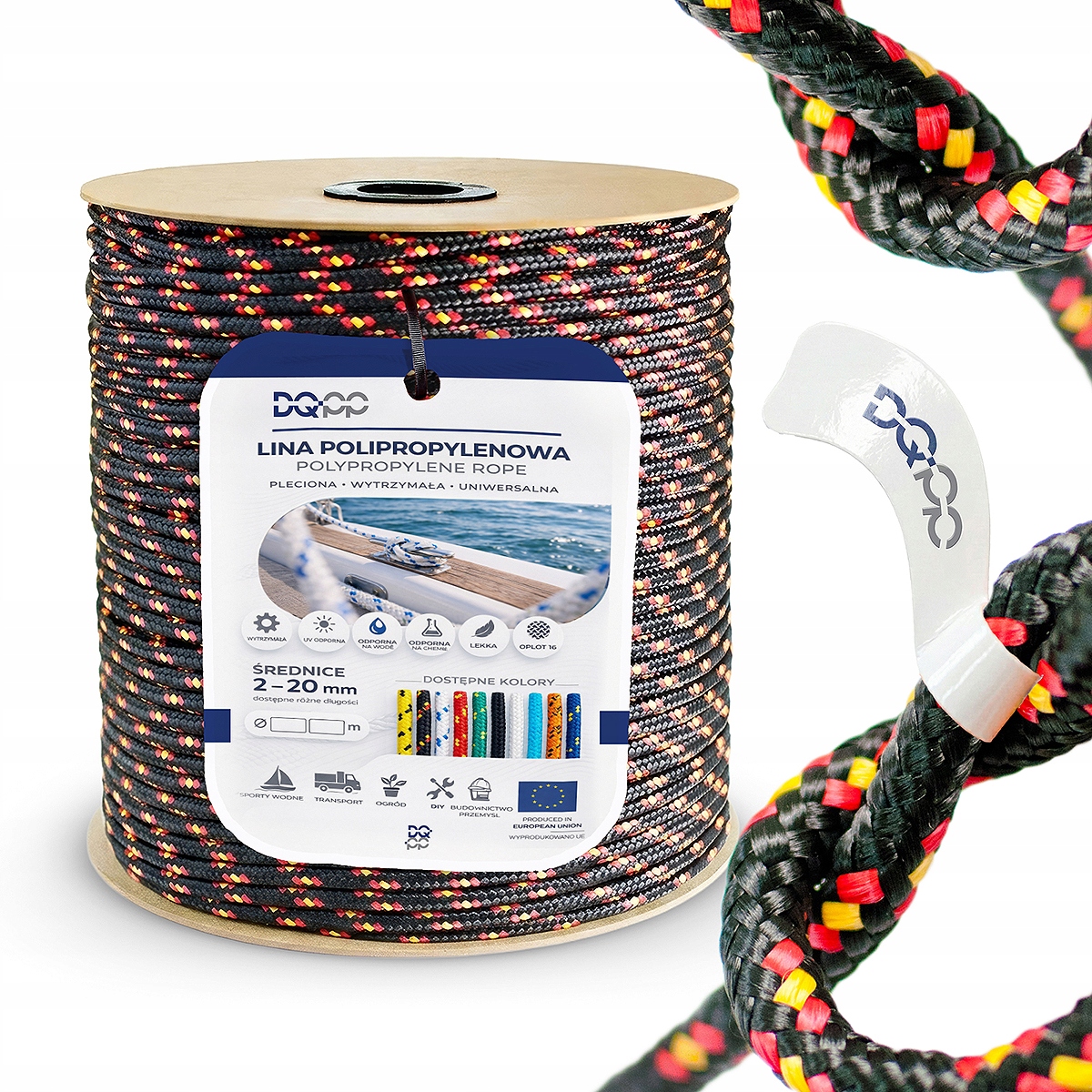 Polypropylenová plachetní šňůra 16 mm Pletená univerzální Černá 80 m