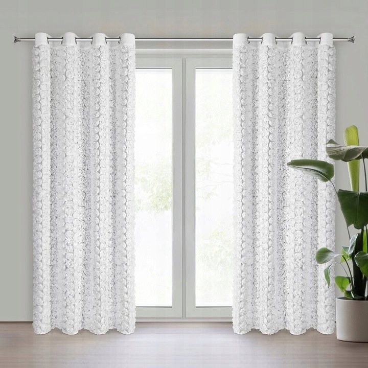 Hotová záclona na páske Roses 140x270 biela