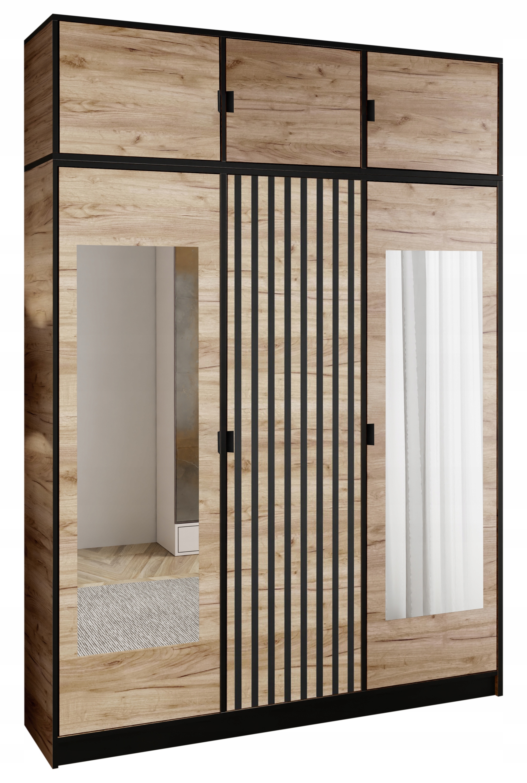 Skříň Lumi 157 3D Dub 2x zrcadlo dior Vzor 3 Držák č. s přesahem