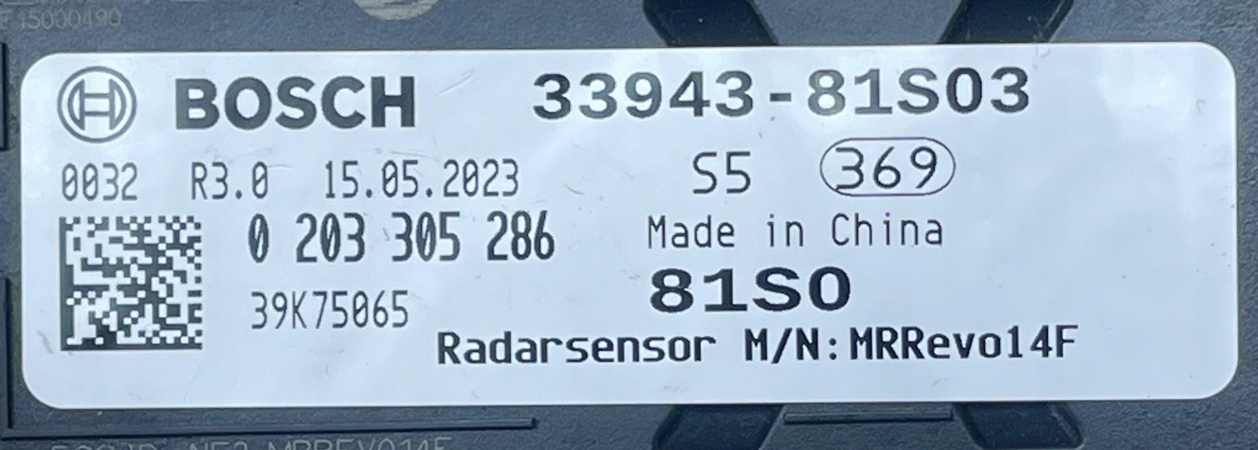 SUZUKI SWIFT MK8 RADAR SENSOR DISTRONIC 33943-81S03 0203305286