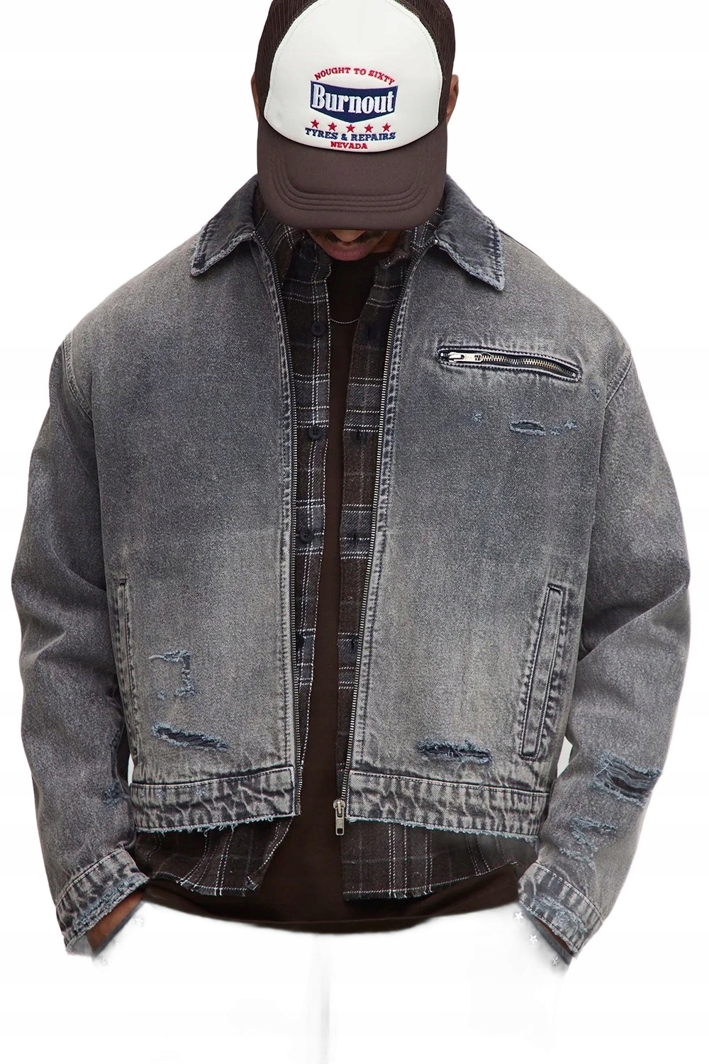 Boohooman Pánská Džínová Bunda S Oděrkami A Zipem, Šedá, Velikost 3A