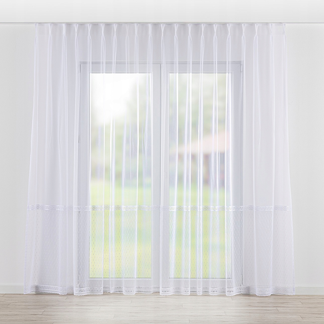 Hotová Záclona na dvojitých flex hácích Woalowa 300 x 245 cm, bílá