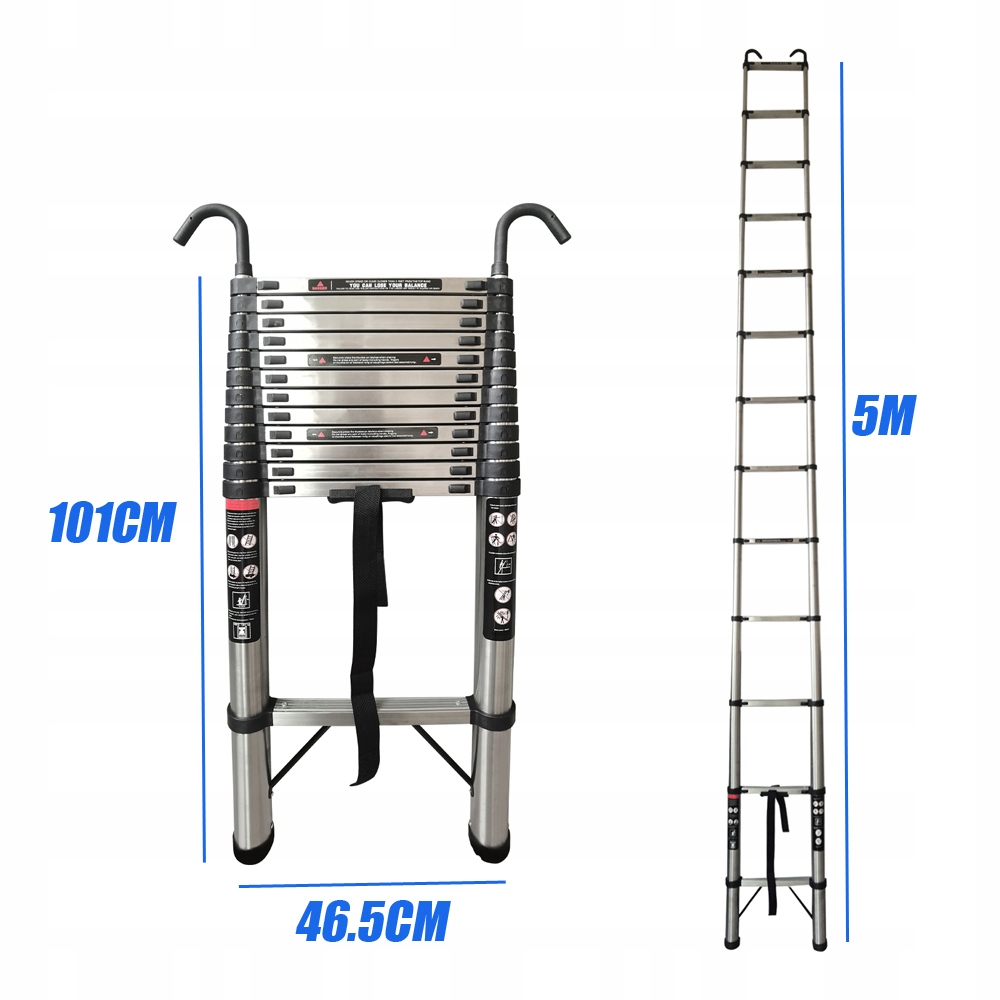 Teleskopowa drabina składana 5m antypoślizgowa Wysokość robocza 5 m