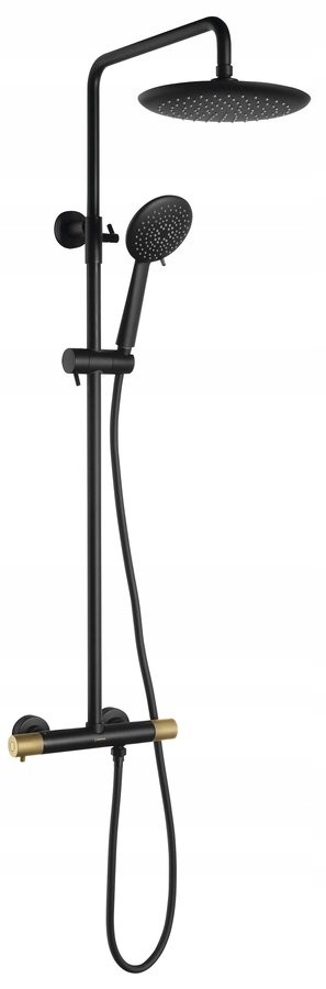 Sprchový stĺp Solaris s termostatickou batériou, čierny/zlatý mat (WD1