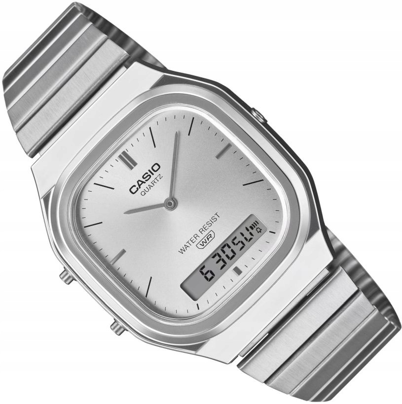 Unisex Stříbrný Retro Klasik Hodinky Casio Čtvercové AQ-240E-7AEF 36mm Box