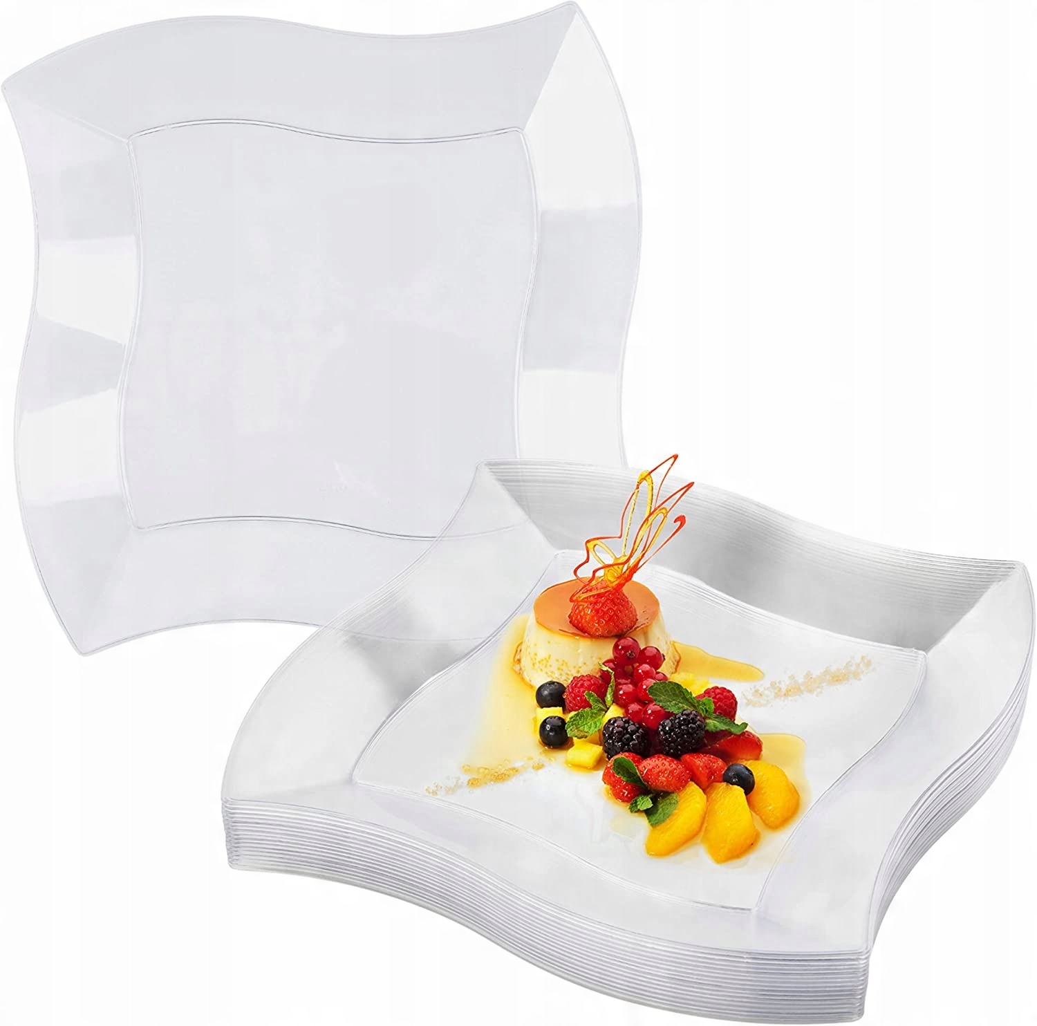 

Talerze plastikowe przezroczyste fala 26 cm 10 szt