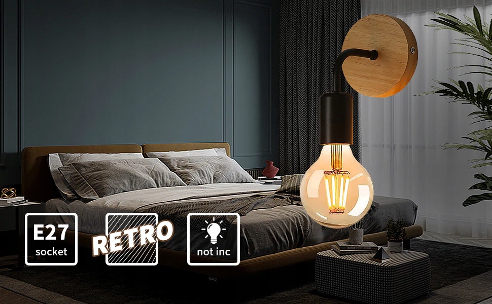 KINKIET LAMPA ŚCIENNA DREWNO CZARNA NOWOCZESNA E27 X2 DO SYPIALNI Długość/wysokość 16 cm