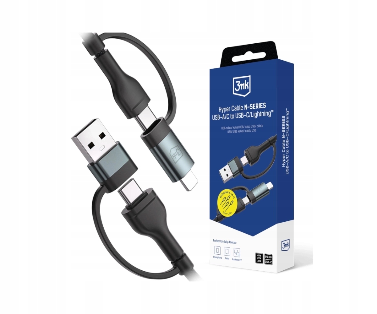 Kabel 3mk Hyper Cable N- Series 2 in 2 Usb- A Usb- C i Usb- C Lightning 1.