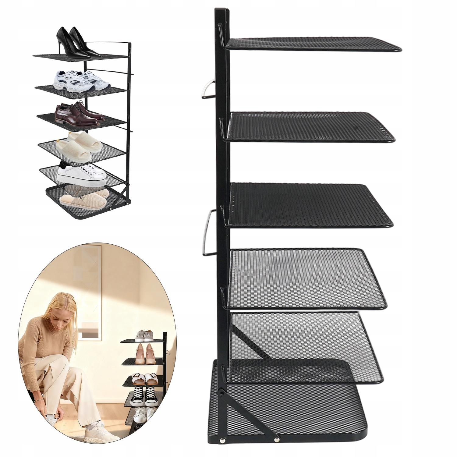 Police Stojan Regál Botník Kovová Obuv Černá 6 Polic Organizér