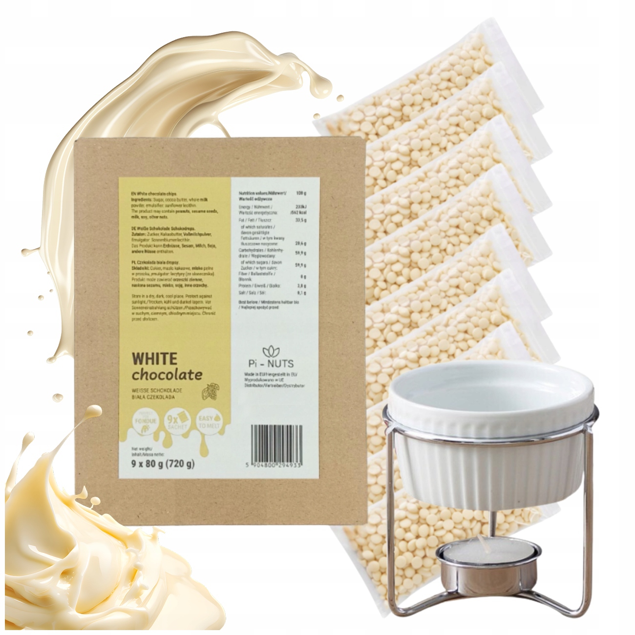 Czekolada Biała MIX 9X80G 720G Do Fondue Deserów Z Podgrzewaczem Zestaw