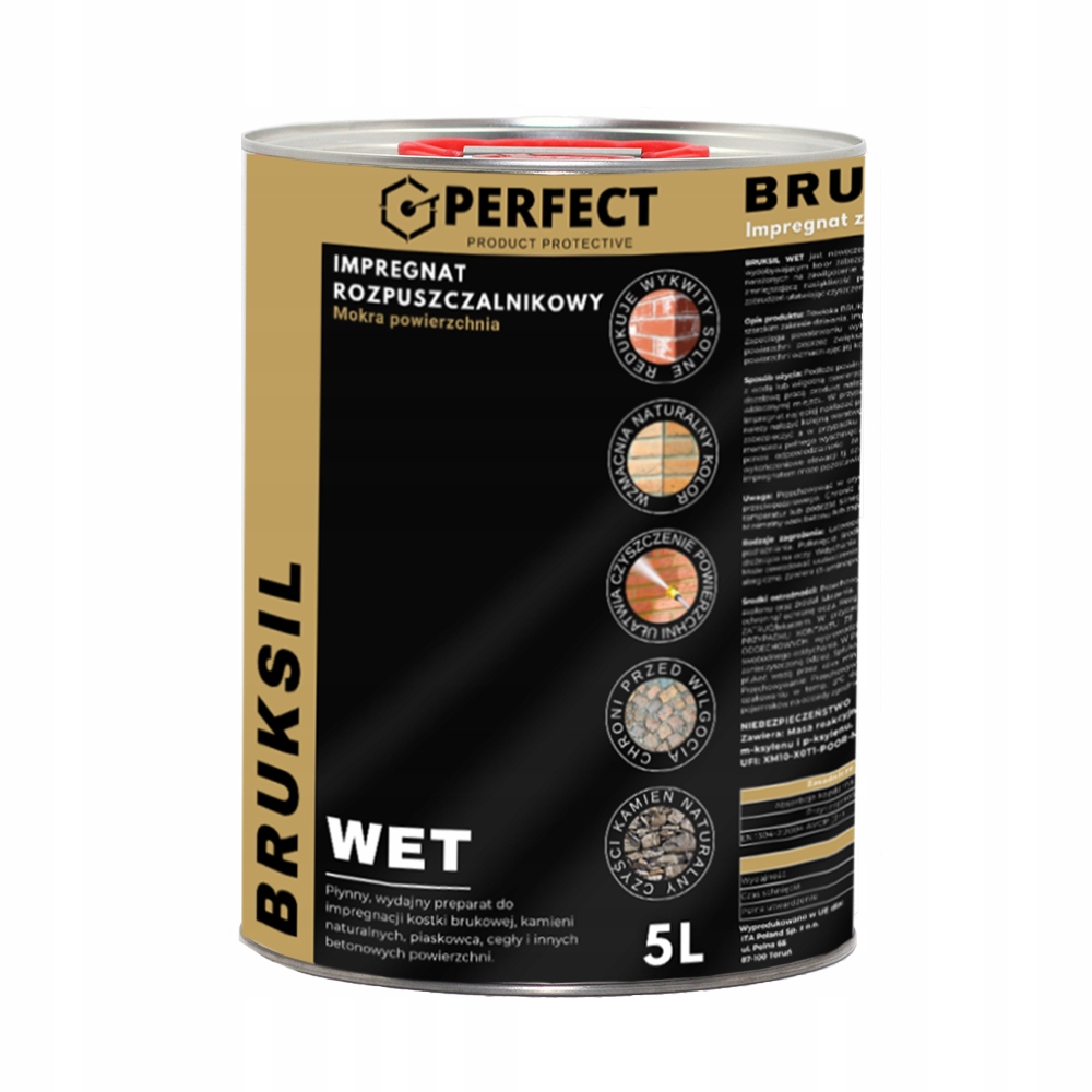 Impregnát na dlažební kostky Bruk Sil Wet 5 L, mokrá cihlová kostka, kámen