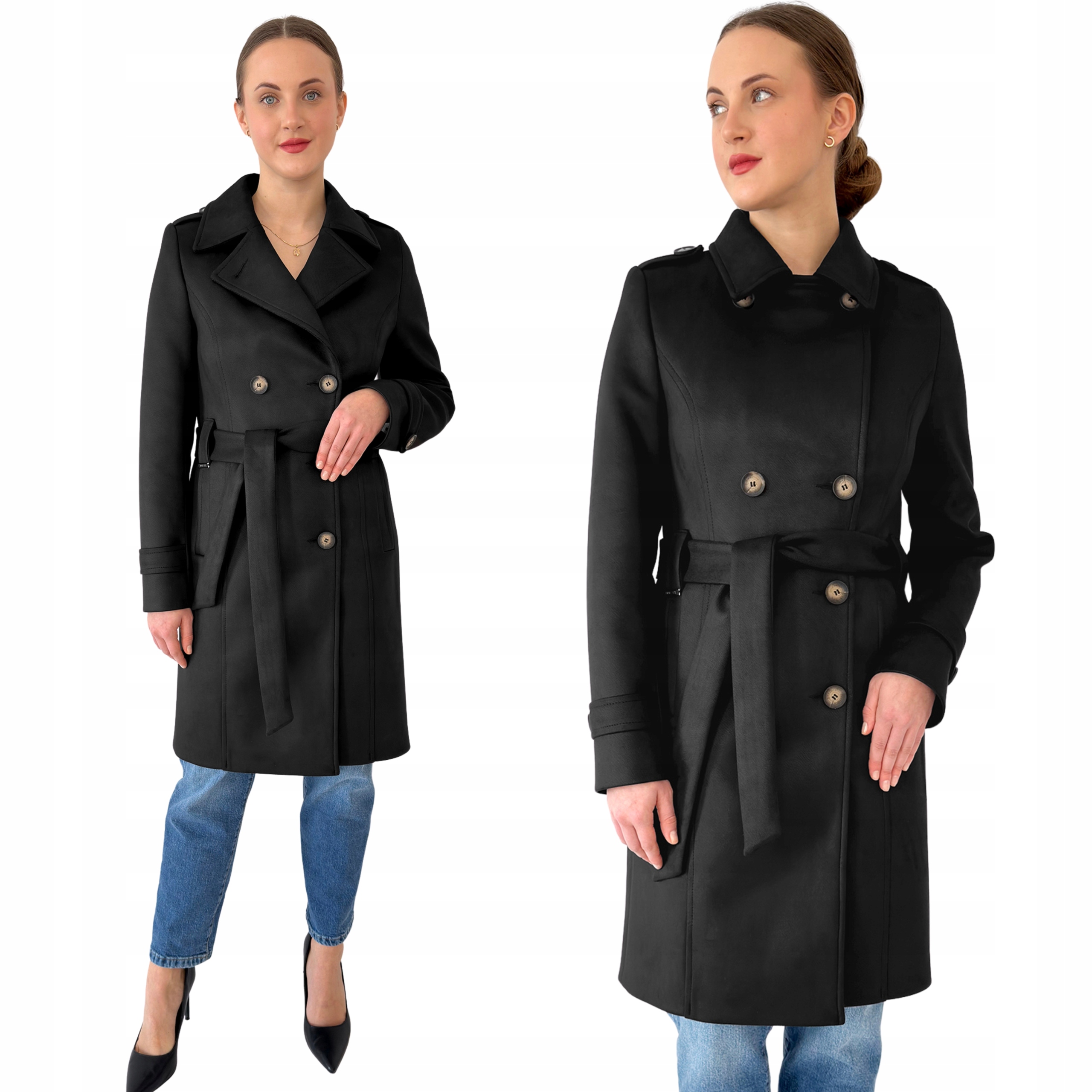 Elegantní dámský jarní dvouřadý trenčkot s páskem Laura Estodo