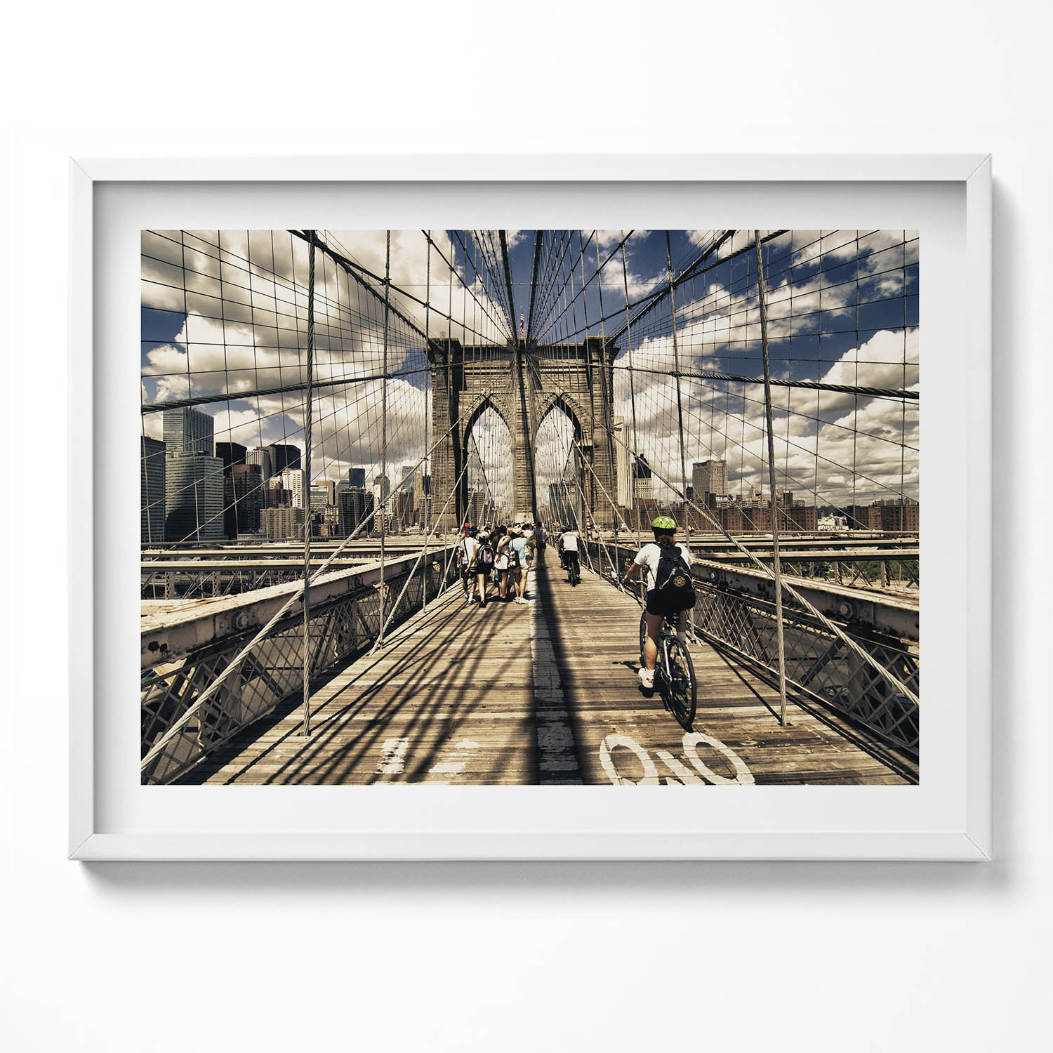 Nástěnný obraz v bílém rámu Pohled na Brooklynský most New York 80x60 cm