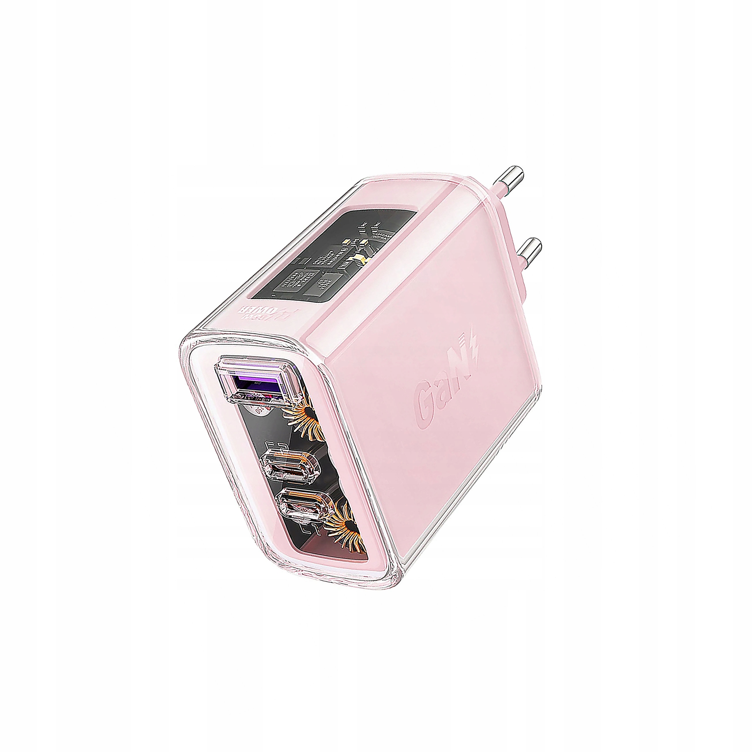 Acefast ładowarka GaN 65W 3 porty (1xUSB, 2xUSB C) różowa (A45)