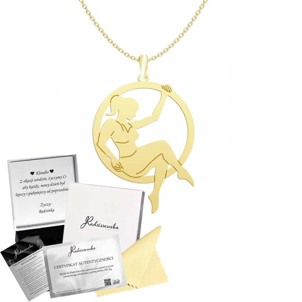Zlatý Řetízek Aerial Hoop Náhrdelník Stříbro 925 Narozeniny Žena Gravírování