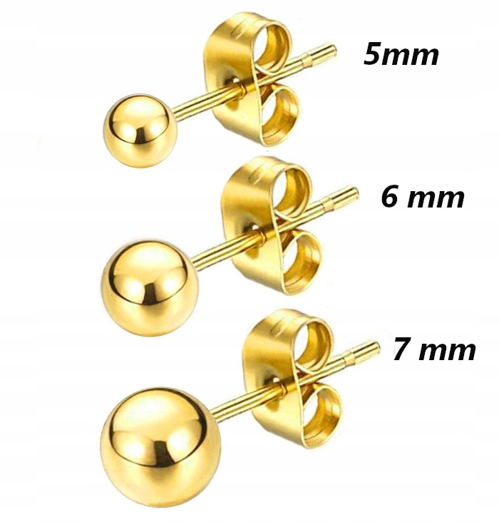 

Kolczyki Złote Kulki 3 Sztuki 5,6,7 mm Stal