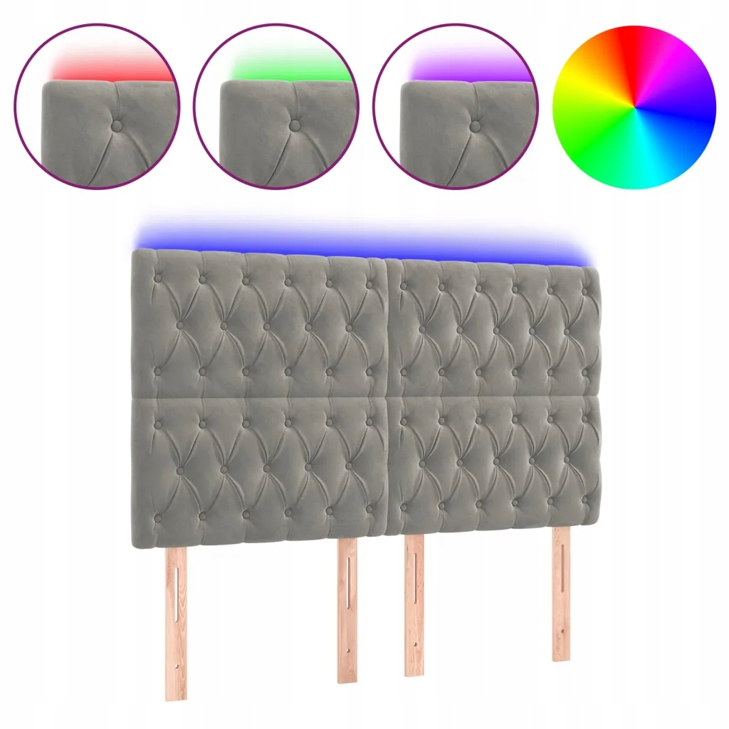Led opěrka hlavy postele z sametu, světle šedá, nastavitelná, 160 x 7 x 118/128 cm