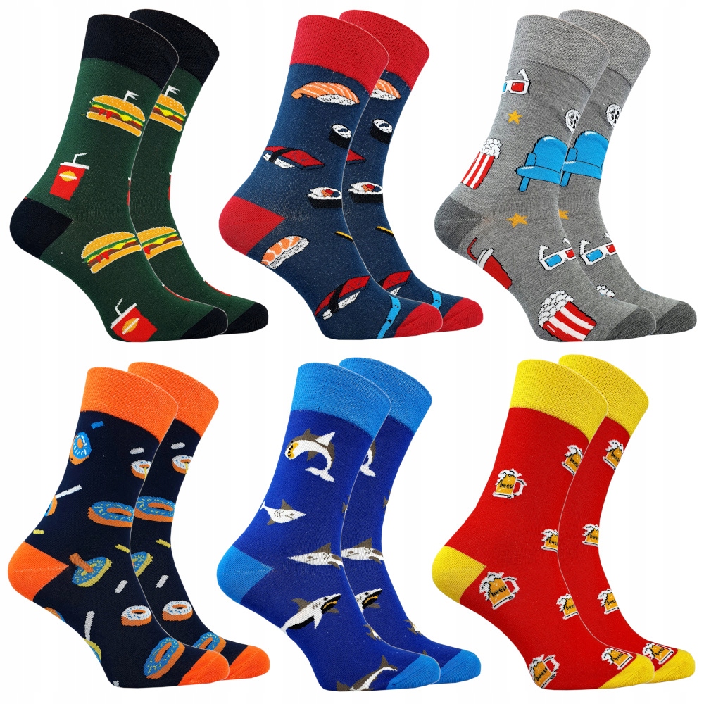 

6 Par Garniturowe Wysokie Skarpety Męskie Kolorowe