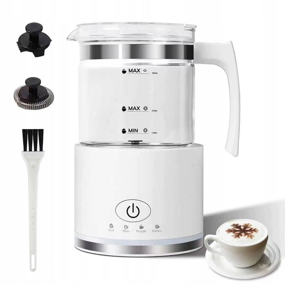 Skleněný Indukční Napěňovač Mléka 500 ML 600 W Pro Čokoládovou Kávu, Bílý