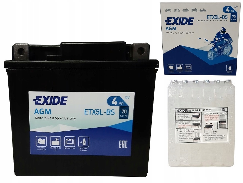 

Akumulator ETX5L-BS/YTX5L-BS 12V 4Ah 70A Exide Agm