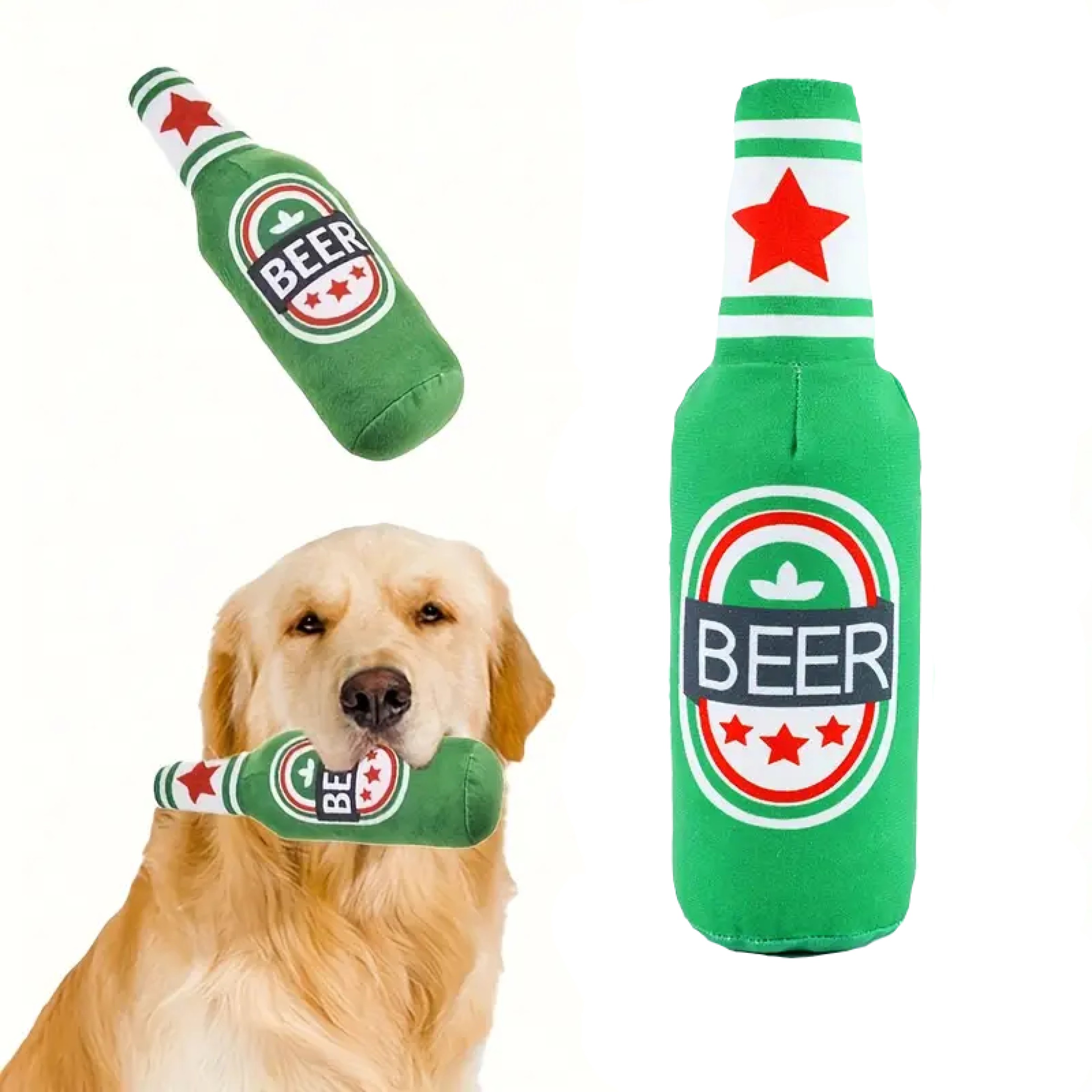 Levně Plyšák Pro Psy Imitace Pivní Láhve Pískající Vtipné Pivo