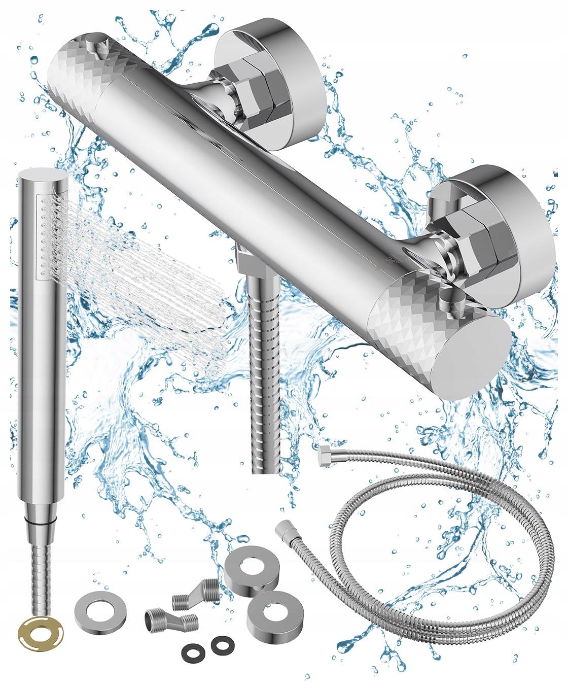 Termostatická sprchová batéria, chróm, kohútik Glami, termostat, slúchadlá