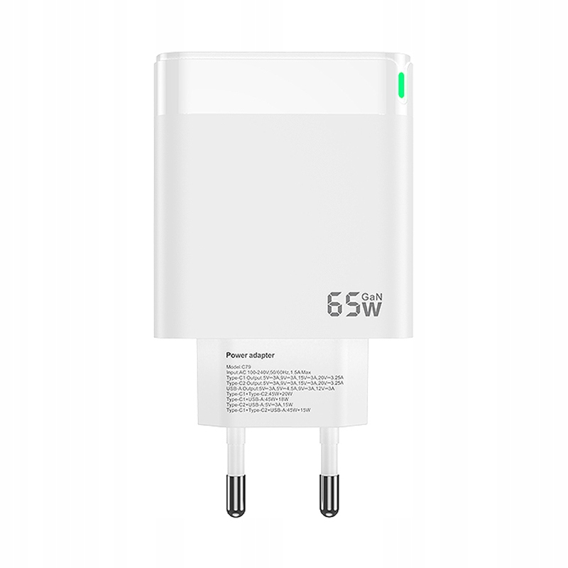 SZYBKA ŁADOWARKA SIECIOWA 60W QC PD | 2xUSB C 1xUSB-A KOSTKA FAST CHARGE Kod producenta PIL000663