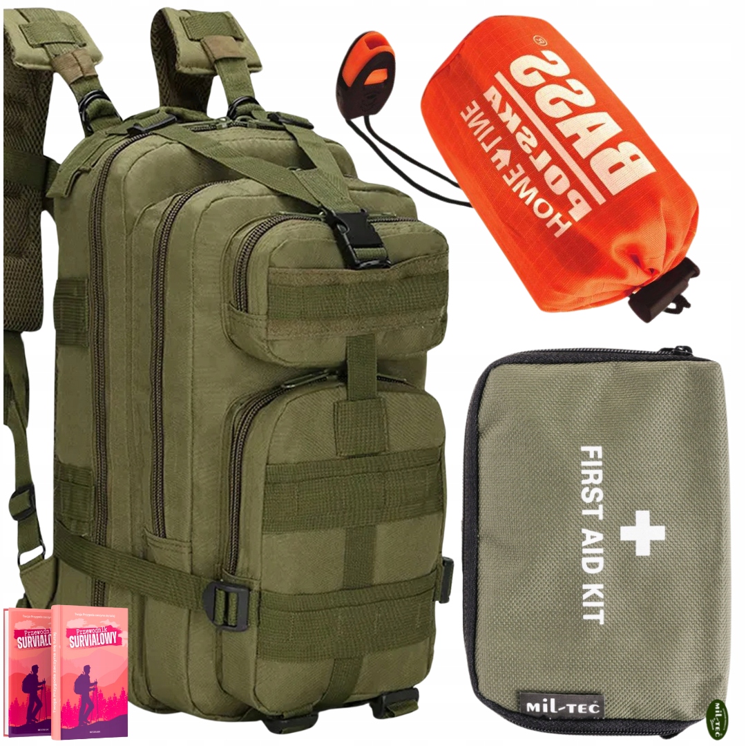 Biwakowy Zestaw Podróżniczy Plecak Wojskowy Namiot Koc Apteczka Zielona