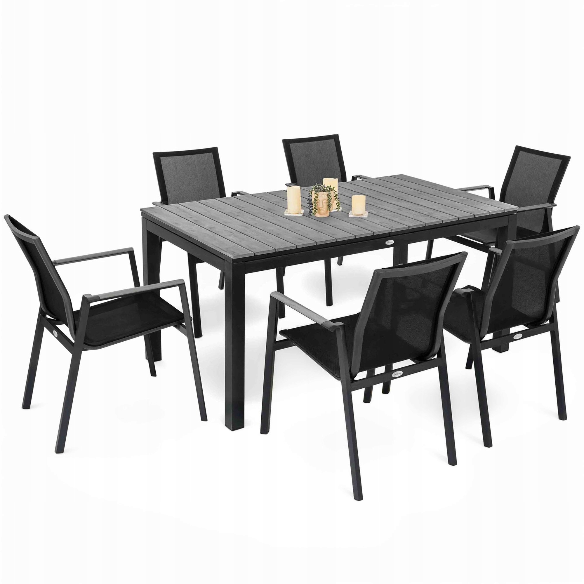 Meble Ogrodowe Aluminiowe Rozkładany Stół 210 cm 6 Krzeseł Miranno Szare