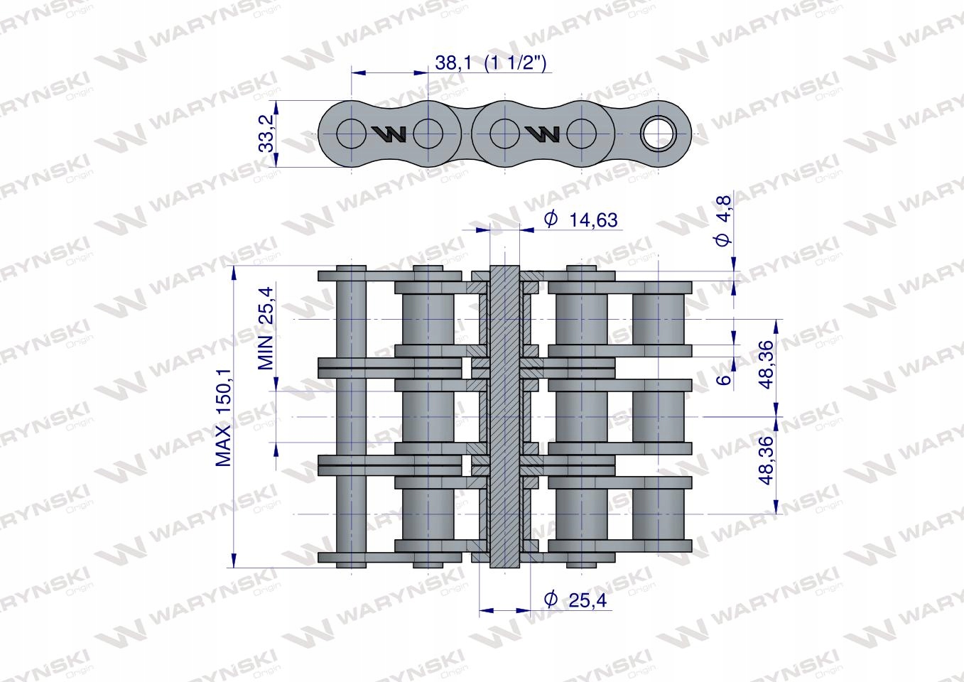 Lancuch rolkowy 24B 3 R3 1 1 2 5 m Warynski Part number W L24B3