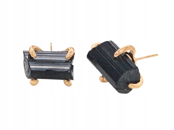 Náušnice Kameny Přírodní Černý Turmalín Zlatá vazba