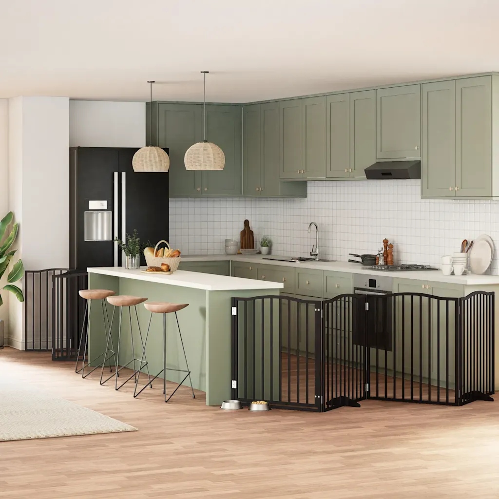 Levně Zábrana pro psy s dvířky skládací 12 panelů černá 960 cm topol Černý 315563