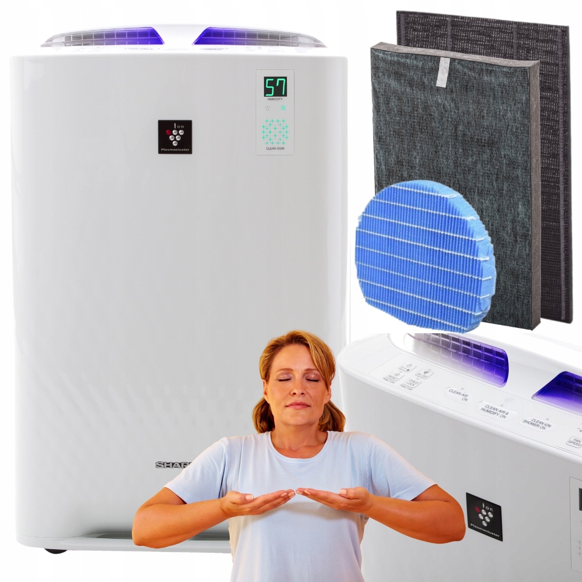 Sharp Mocny I Cichy Oczyszczacz Powietrza Z Nawilżaczem KC-A50EUW Jonizacja