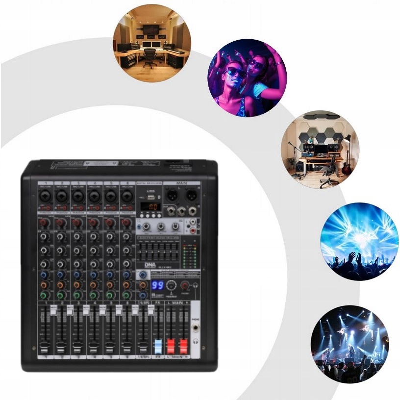 Analogový audio mixážní pult 6 kanálů MP3 Usb Phantom Bluetooth Dna Hlc 6 Mk II