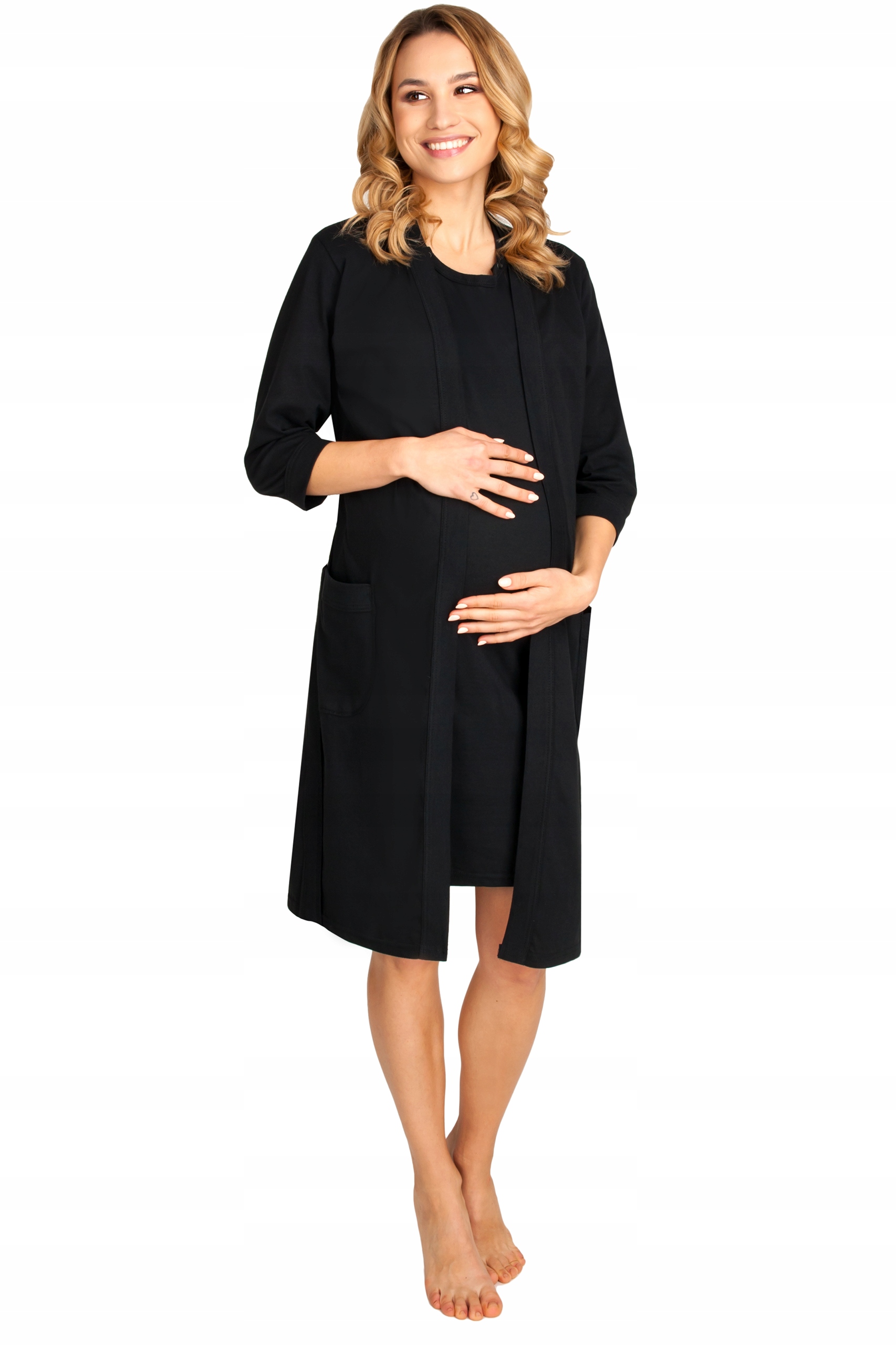 KOSZULA DO KARMIENIA SZLAFROK CIĄŻOWY KOMPLET Rękaw krótki rękaw