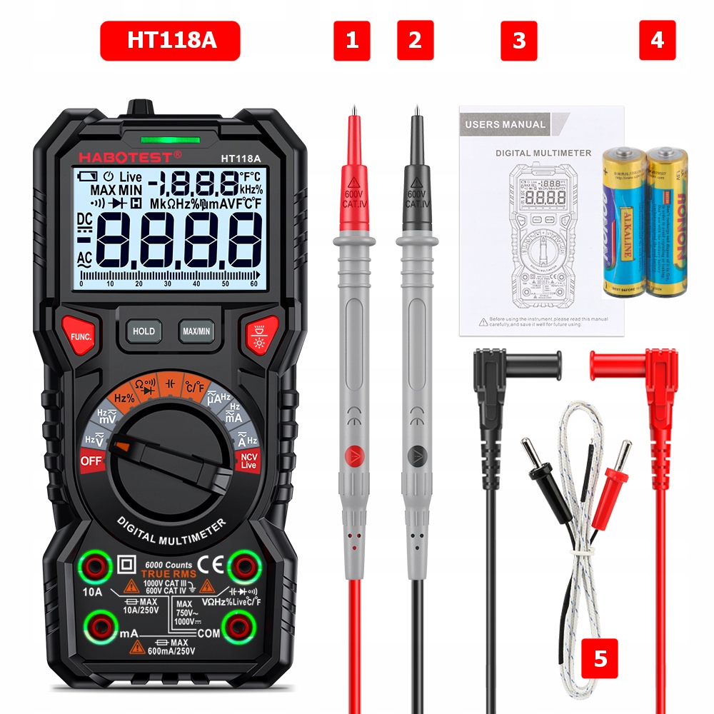MULTIMETR RĘCZNY CYFROWY MIERNIK CIĄGŁOŚCI NAPIĘCIA RMS NCV WOLTOMIERZ LCD Maksymalna wyświetlana wartość 6