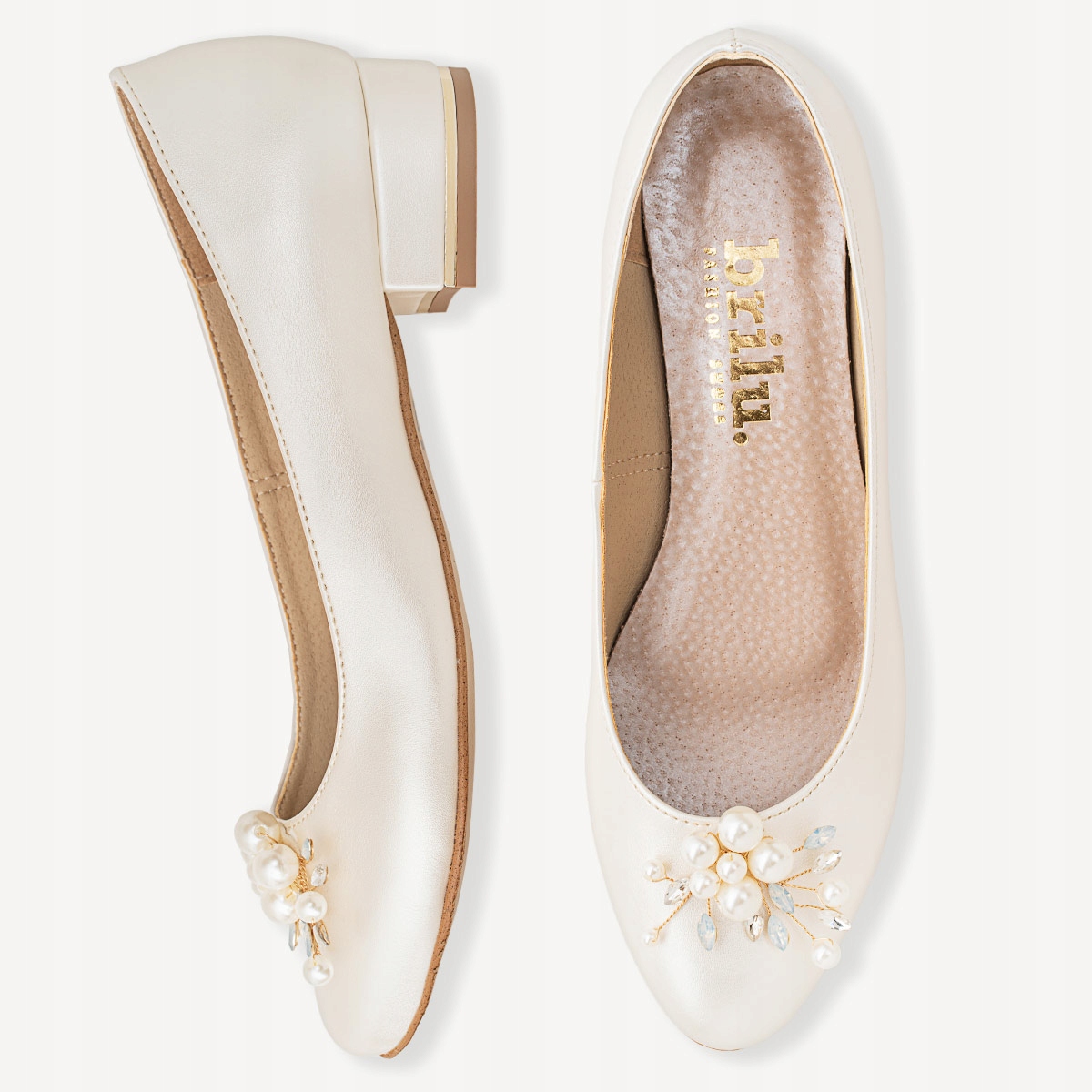 BRILU ŚLUBNE BALERINKI Z PERŁOWĄ OZDOBĄ IVORY 42 Kod producenta 14986