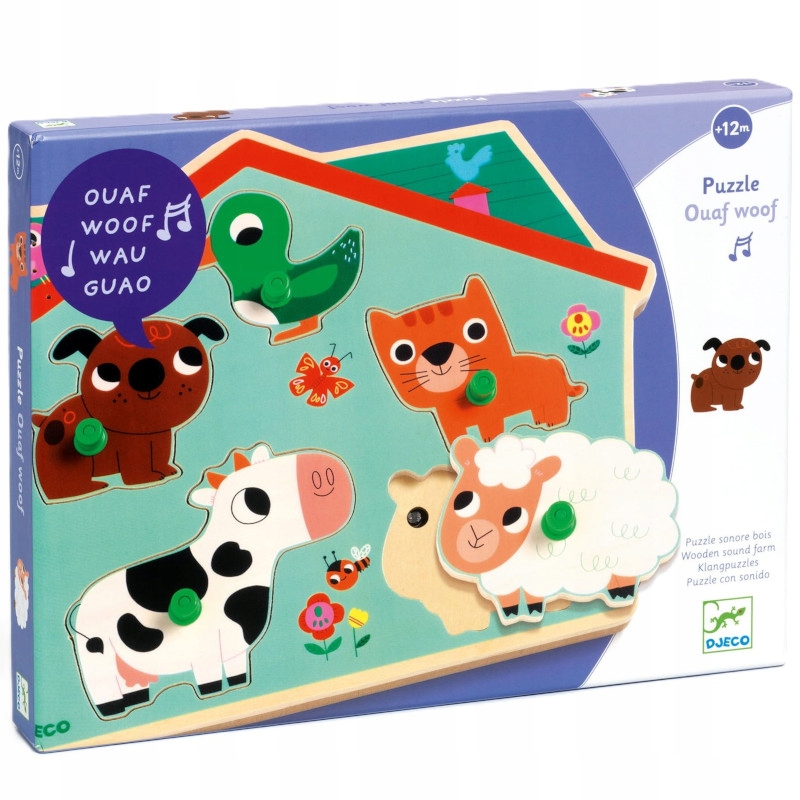 Djeco Dźwiękowe puzzle drewniane Farma zwierzęta odgłosy